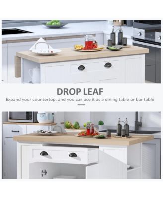 White Kitchen Helper: Freestanding Island Table with Drop Leaf