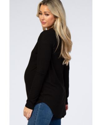 Maternity Black Long Sleeve Round Hem Textured Top