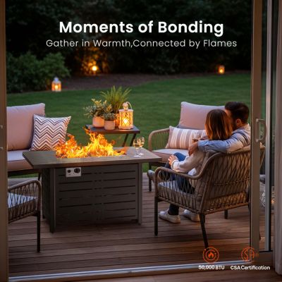 43" 2-in-1 Fire Pit Table with Adjustable Flame, 50,000 BTU Smokeless Windproof Propane Heater, Durable Metal Frame, CSA Certified for Patio