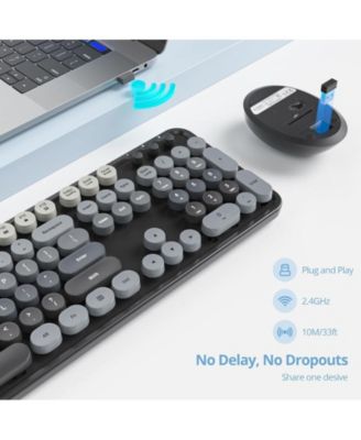 Wireless Keyboard and Mouse Set, Retro Typewriter, 2.4GHz Full Size 104-Key Cute Keyboard with Number Pad, Colorful with Round Keycaps for Windows PC Laptop(Black)
