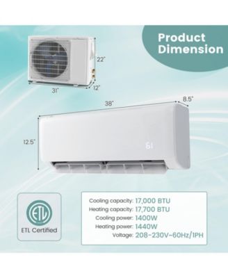 17000 BTU Mini Split Air Conditioner 21 SEER2 AC Unit w/ Heat Pump Energy Star Certified