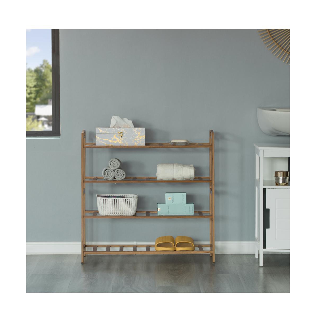 Basicwise Bamboo Storage Shoe Rack, Free Standing Shoe Organizer Storage Rack
