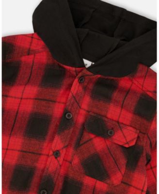 Baby Boys Plaid Flannel Shirt with Hoodie Red and Black