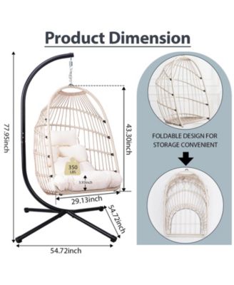 Outdoor Egg Hanging Chair with Stand, Patio Wicker Swing Egg Chair Indoor Swinging Chair Outdoor Hammock Egg Chair Off-white