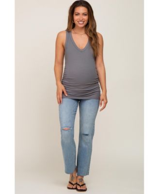 Maternity Ivory Ribbed Sleeveless Ruched Tank Top