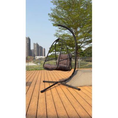 Wicker Swing Egg Chair with Stand Removable Guardrail and Cup Holder