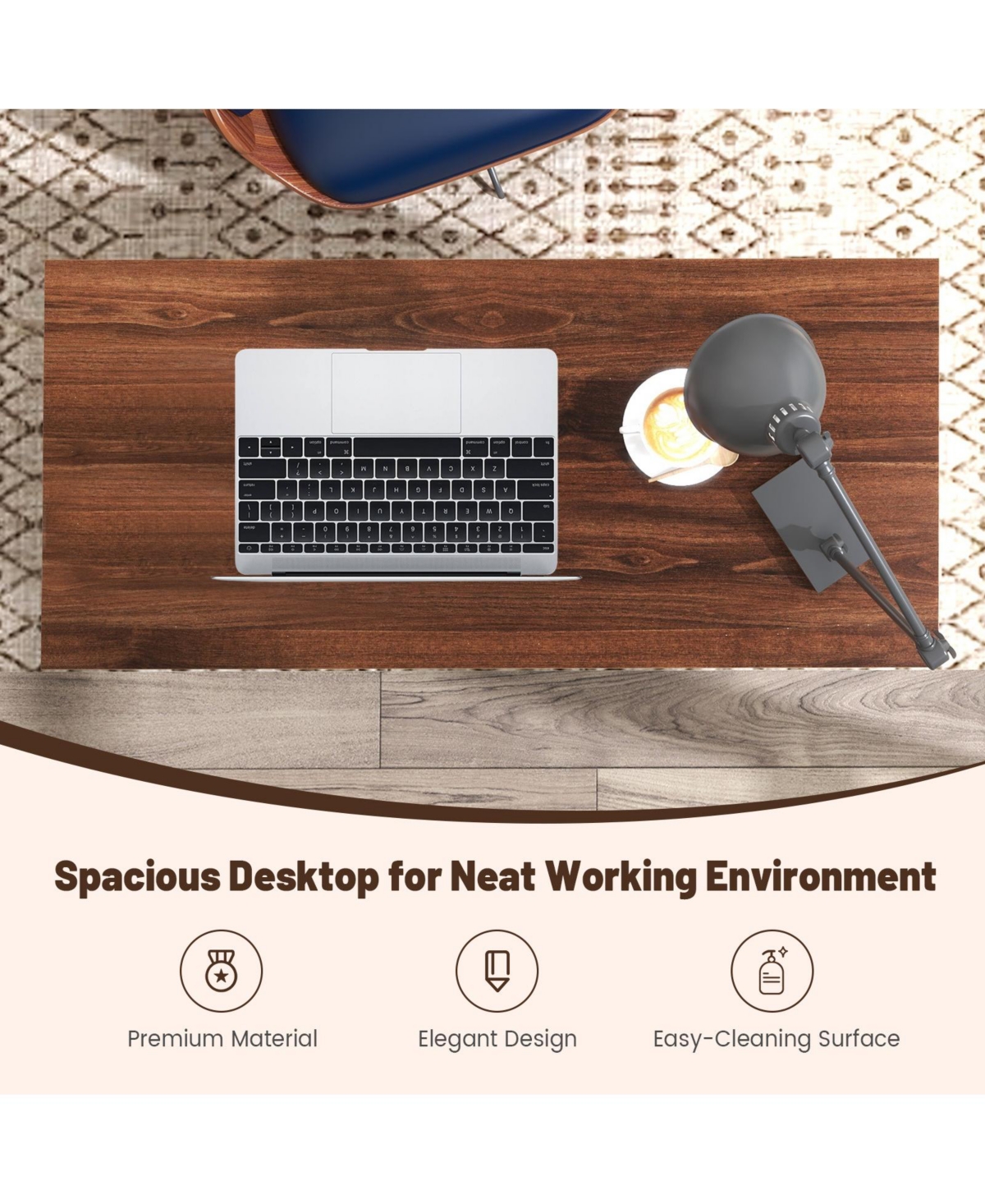 Wooden Computer Desk Workstation with 2 Drawers for Home and Office