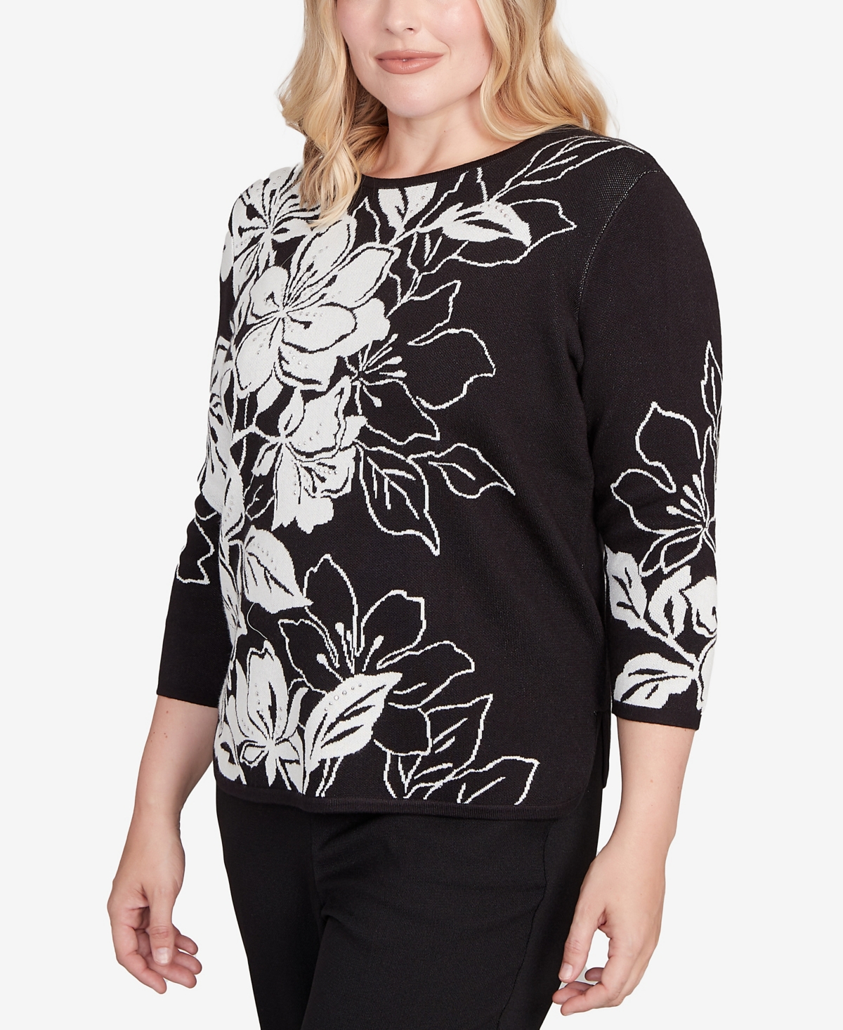 Alfred Dunner Petite Dramatic Floral Jacquard Sweater In Multi