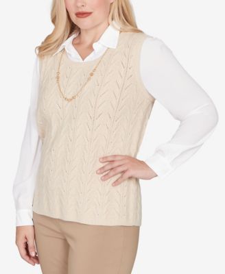 Women's Urban Legend Pointelle Texture Two in One Sweater with Necklace