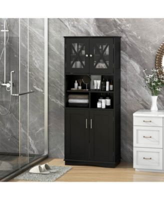 Tall Bathroom Cabinet Large Floor Storage Cabinet with Acrylic Doors & 3 Cubes