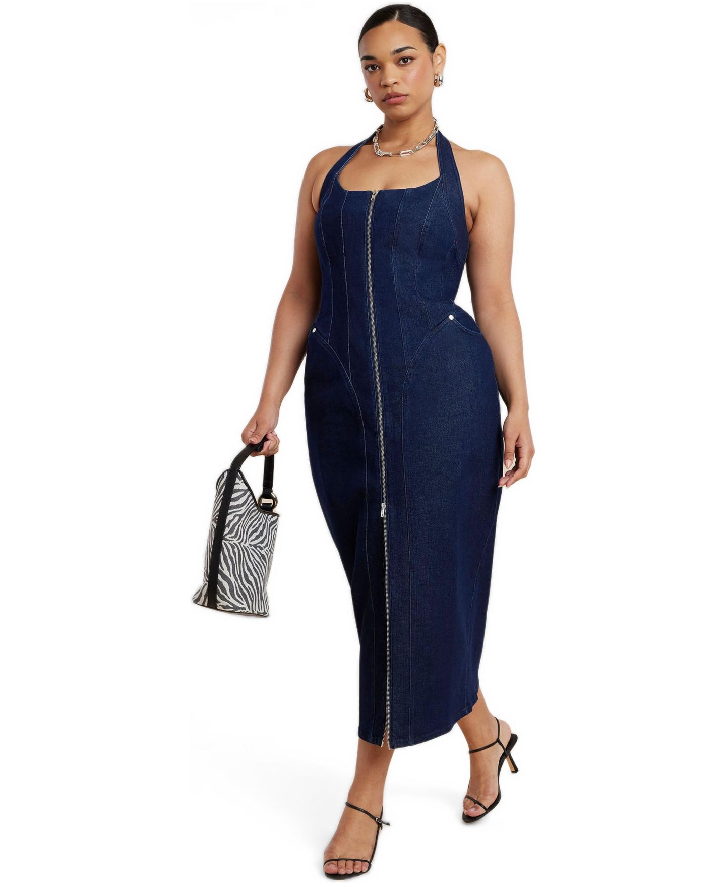 Женское платье ELOQUII Plus Size Denim Corset, цвет: Тёмная варка — фото 2
