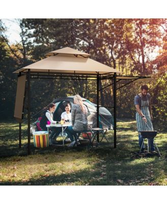 13.5' x 4' Patio BBQ Grill Gazebo Side Awnings Shelves 2-Tier Canopy Outdoor