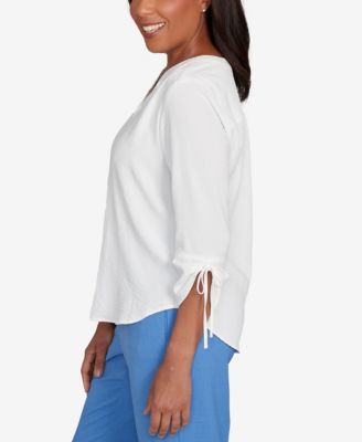 Women's Tie Sleeve Crinkle Textured Henley Top