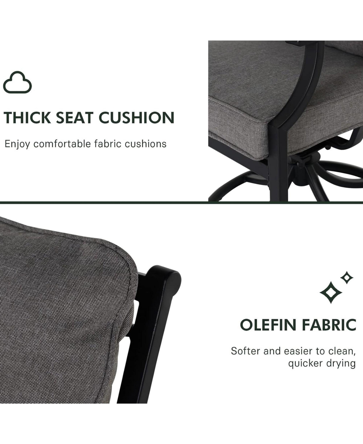 Mondawe Outdoor Lounge Chair,Rust Proof Steel Frame W/ Armrests And Upholstered 360°Swivel Chair