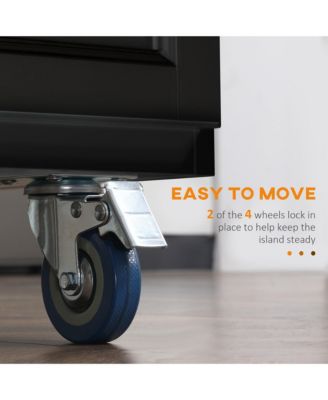 Black Culinary Aid: Rolling Kitchen Island with Wood Top & Storage