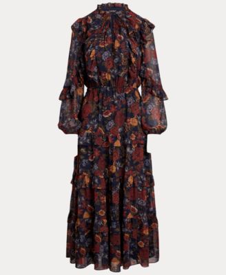 Women's Floral Crinkle Georgette Tiered Dress