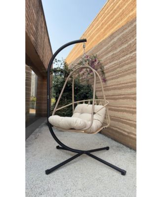 Swing Egg Chair with Stand Indoor Outdoor Wicker Rattan Patio Basket Hanging Chair with C Type bracket , with cushion and pillow,Patio Wicker folding Hanging Chair( Special construction cup holder