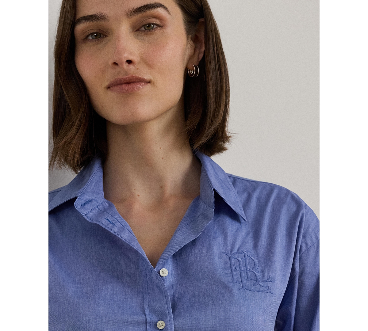 Ralph Lauren Women's End On End Kott Long Sleeve Relaxed Fit Shirt In Blue