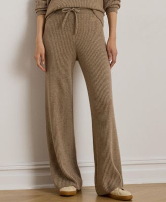 Women's Rib-Knit 100% Cashmere Checha Full Length Wide-Leg Pants