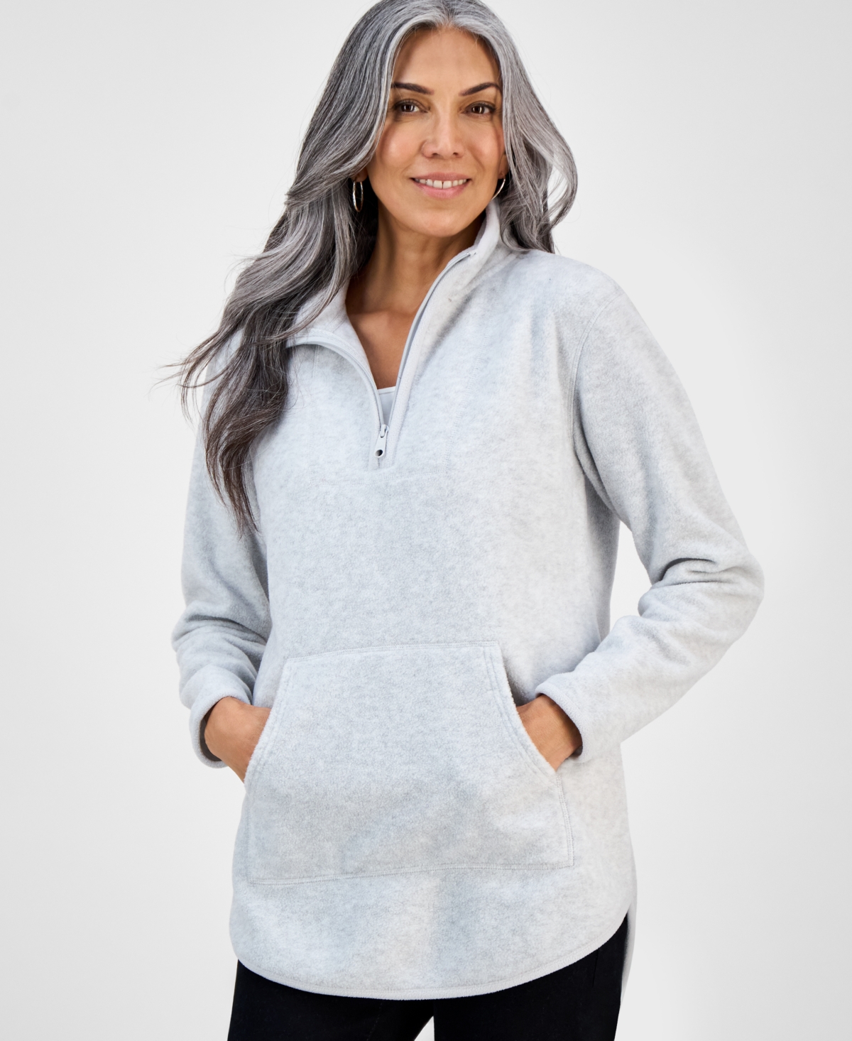 Style & Co Women's Fleece Quarter-zip Mock-neck Sweatshirt, Created For Macy's In Blue
