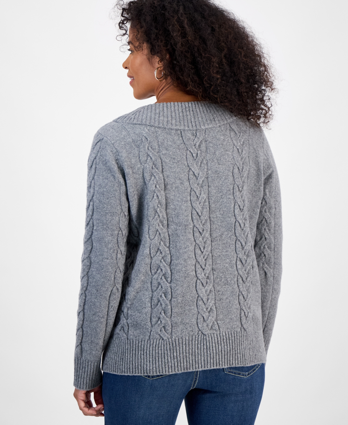 Style & Co Women's Cable-knit V-neck Sweater, Macy's Exclusive In Gray