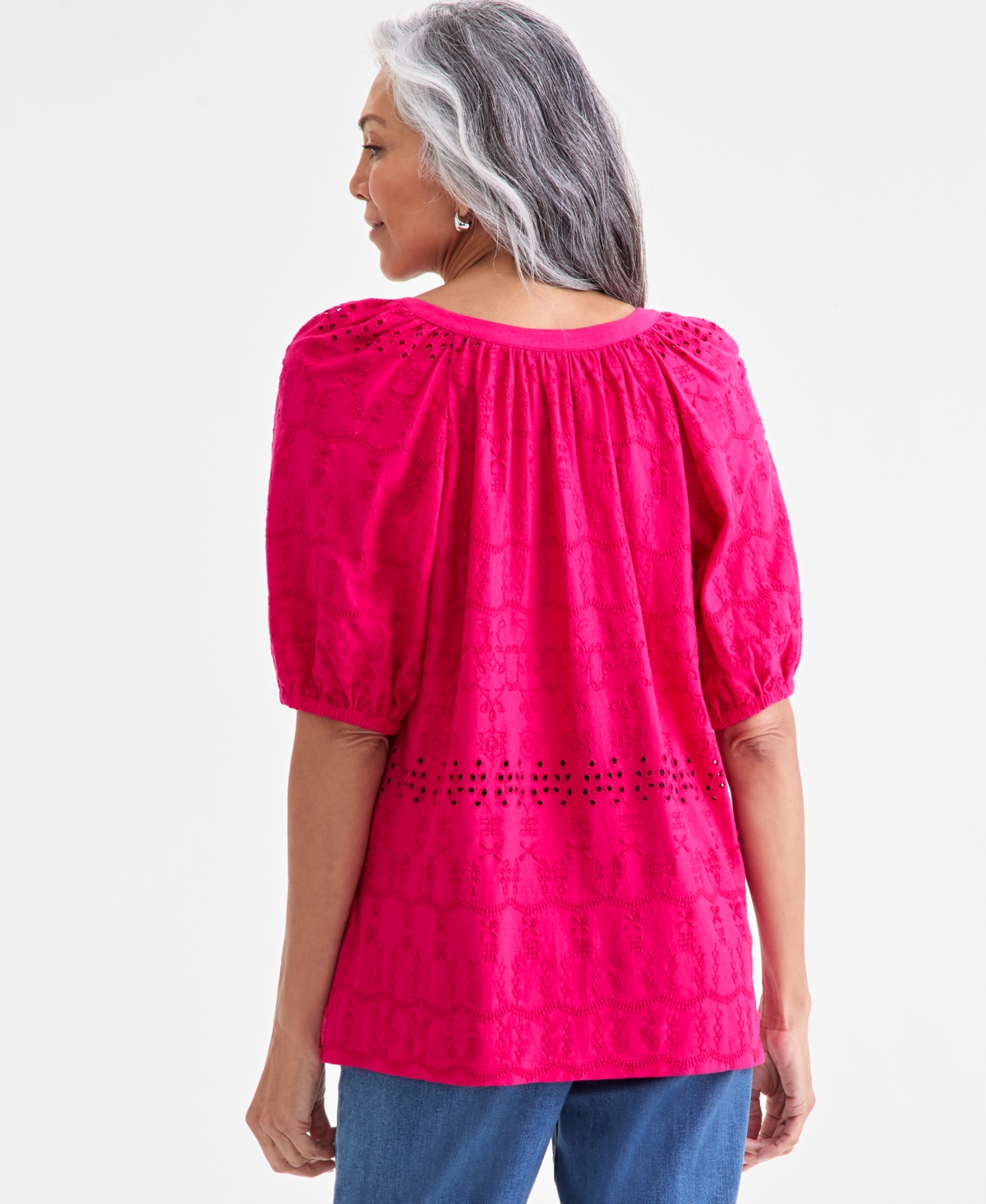 Style & Co Women's Eyelet Split-neck Blouse, Exclusively At Macy's In Pink
