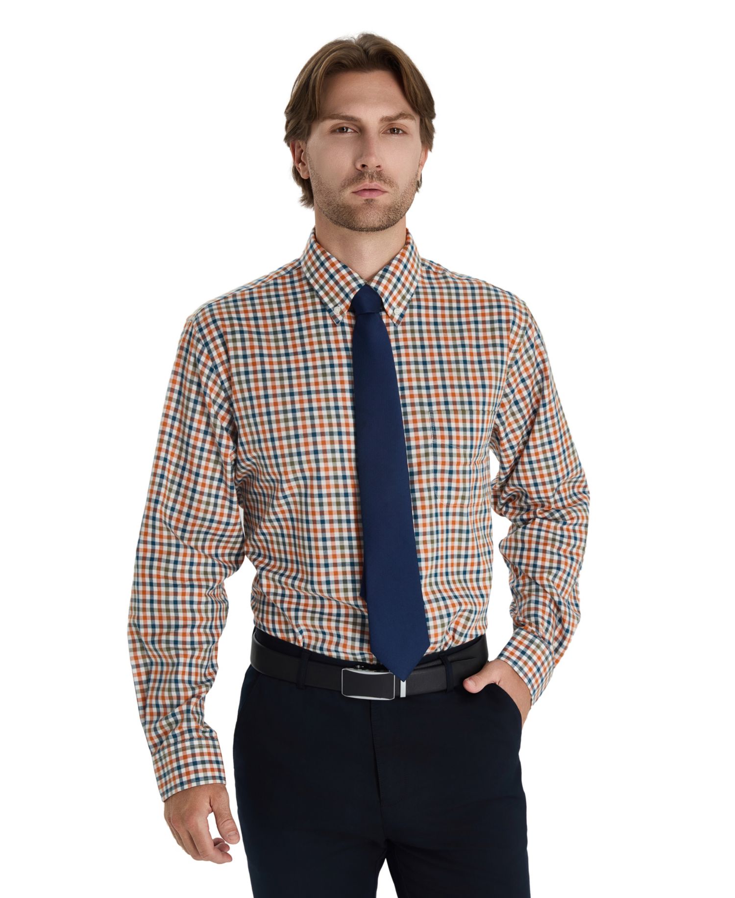 Men's Fashion Plaid Pattern Poplin Shirt