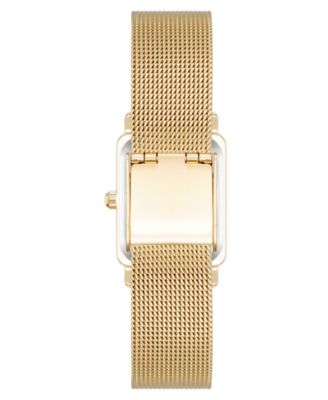 Women's Quartz Rectangular Gold-Tone Stainless Steel Mesh Watch, 21mm
