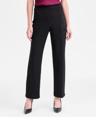 Women's Faux-Suede Mid-Rise Pull-On Straight Pants