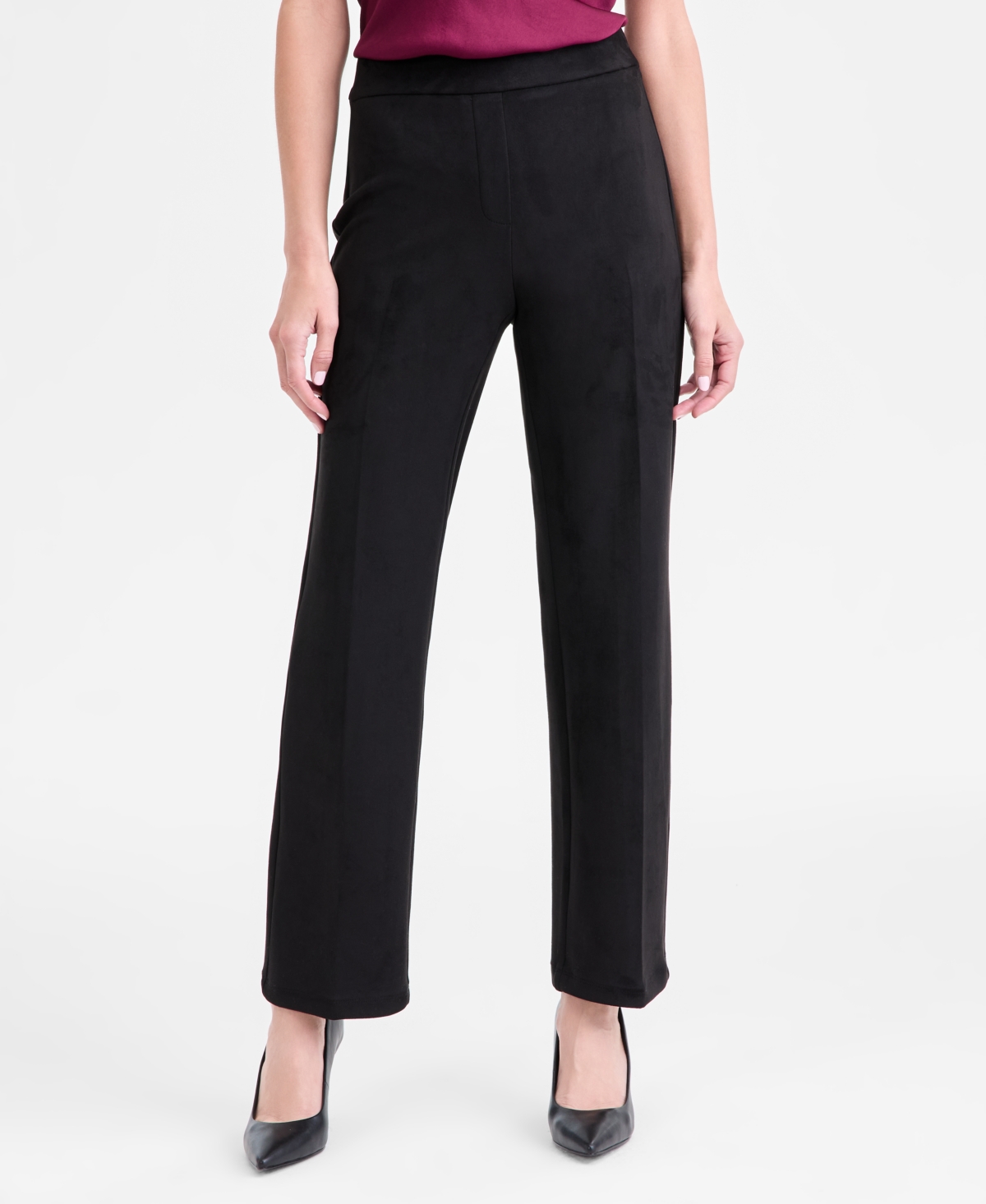 Kasper Women's Faux-suede Mid-rise Pull-on Straight Pants In Black