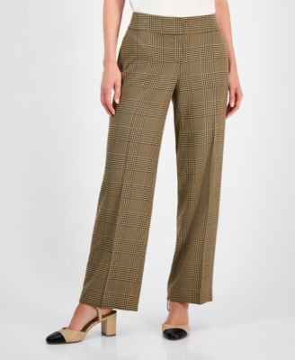 Plaid Check Mid-Rise Straight-Leg Pants, Regular & Petites