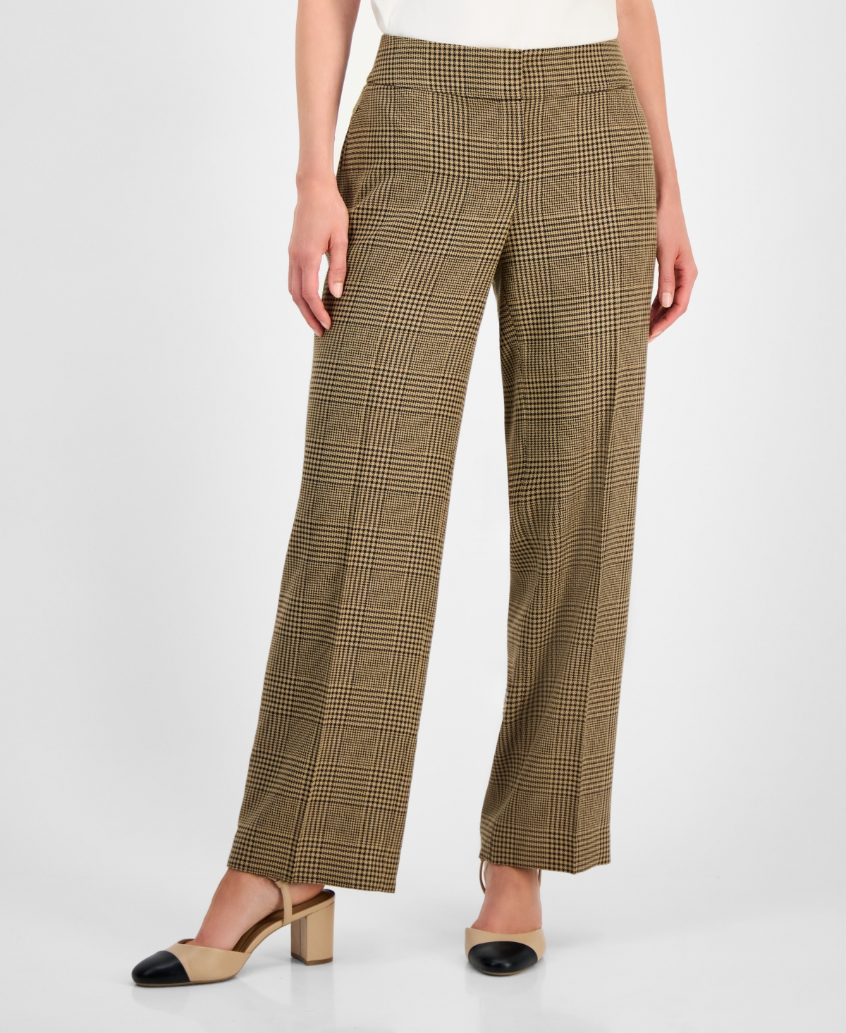Kasper Plaid Check Mid-rise Straight-leg Pants, Regular & Petites In Brown