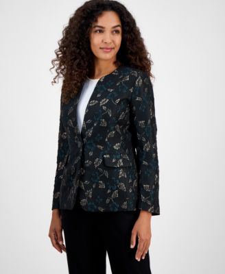 Kasper - Women's Metallic Jacquard Collarless Jacket