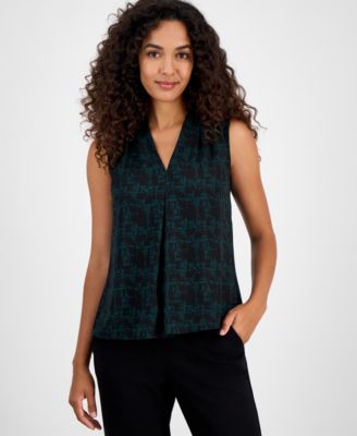 Kasper - Abstract-Print Sleeveless V-Neck Top, Regular & Petites