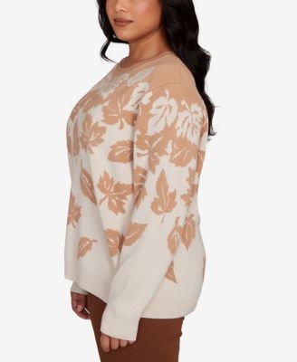 Plus Size Mount Laurel Falling Leaf Long Sleeve Sweater