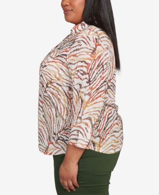 Plus Size Mount Laurel Animal Burnout Button Front Top