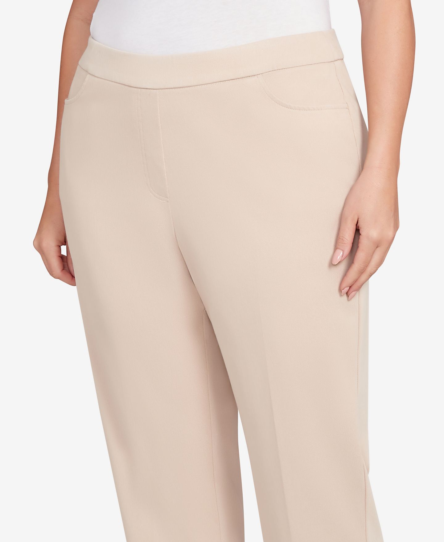 Женские брюки Alfred Dunner Plus Size Urban Legend Fitted Twill Pull On Short Length, цвет: Серо-бежевый — фото 5