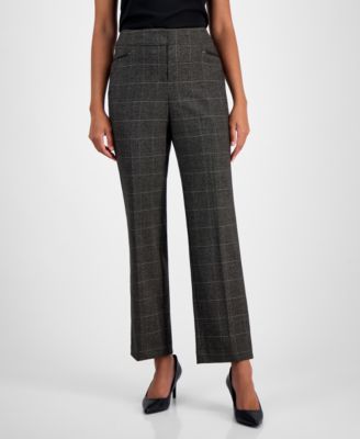 Plaid Faux-Leather Straight-Leg Pants, Regular & Petites