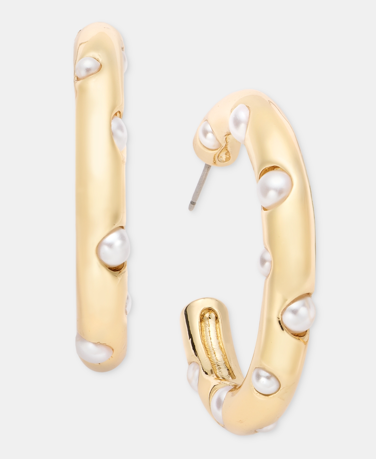 On 34th Medium Imitation Pearl C-hoop Earrings, 1.33", Macy's Exclusive In Gold