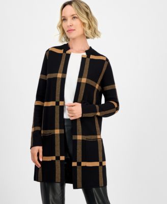 Women's Windowpane Open-Front Cardigan, Regular & Petite