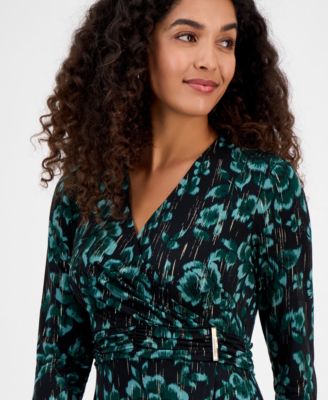 Women's Printed 3/4-Sleeve Faux-Wrap Dress, Regular & Petite