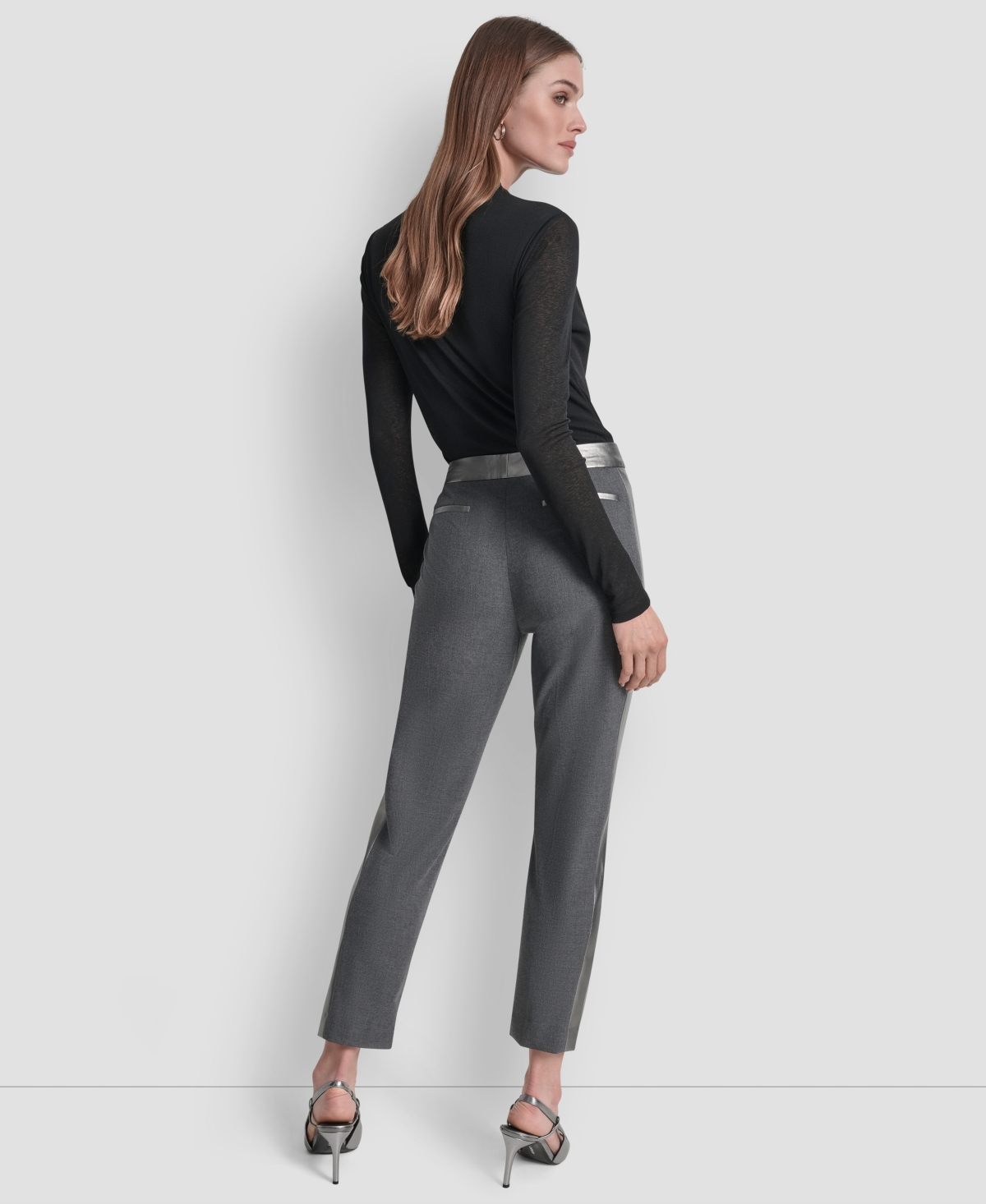 Dkny Women's Mid-rise Tuxedo Pants In Gray