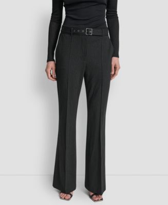 DKNY Women's Elizabeth Stripe Pintuck Mid-Rise Flare