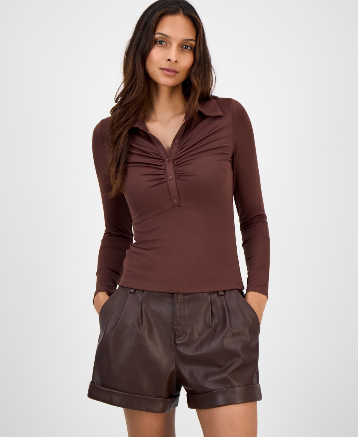 Bar Iii Women's Ruched Polo Top, Macy's Exclusive