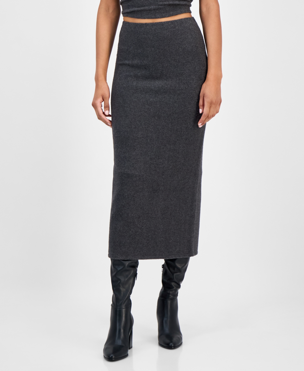 Bar Iii Women's Sweater-knit Midi Skirt, Macy's Exclusive In Gray