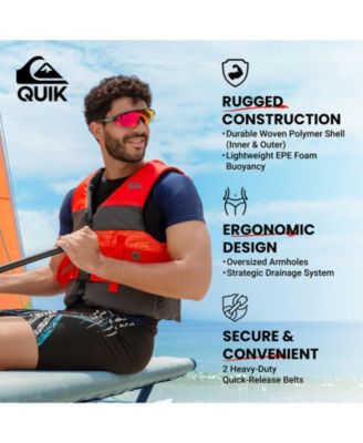 QUIKSILVER USCG Approved Adult Life Vest, Quick-Release Buckles & Drain Holes for Fishing