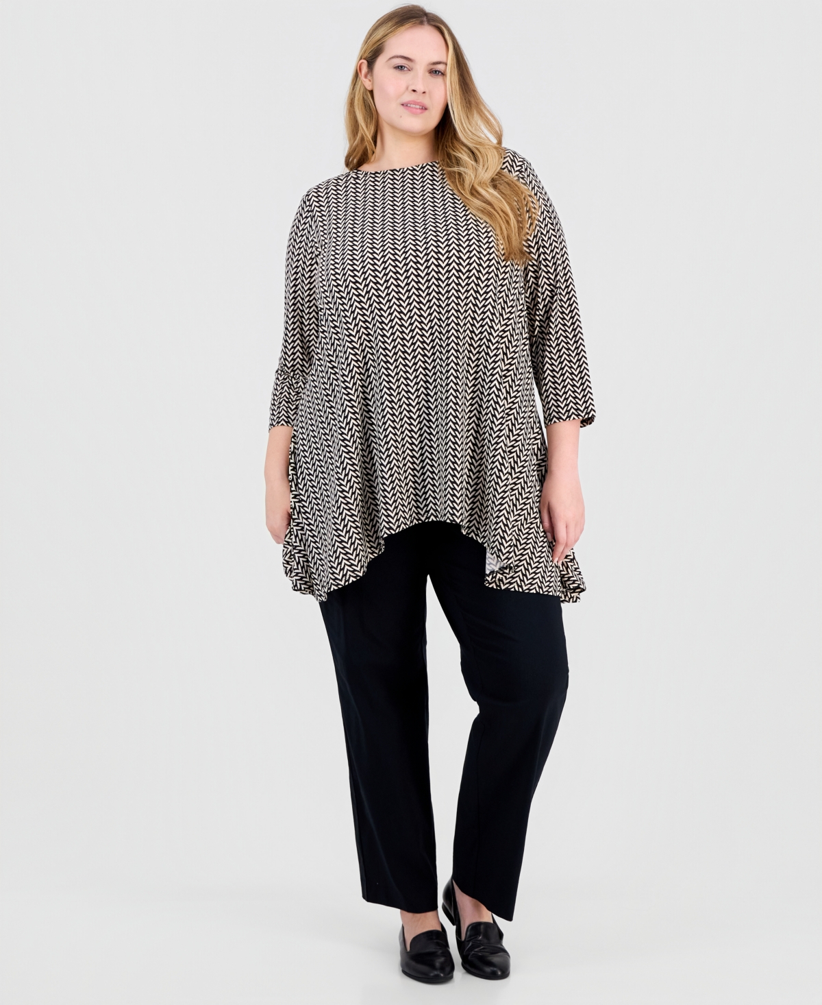 Jm Collection Plus Chevron-Print Handkerchief-Hem Top, Macy's Exclusive