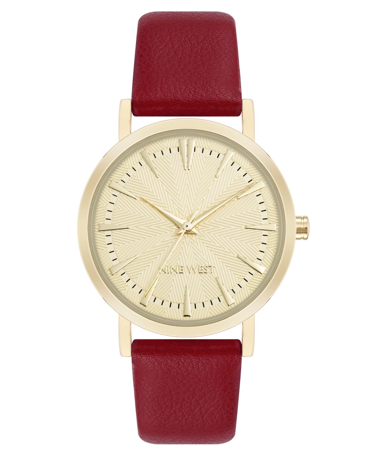 Nine West Women's Quartz Signature Burgundy Leather and Gold-Tone Watch, 34mm