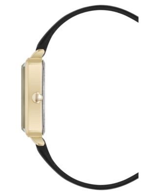 Women's Quartz Petite Black Leather and Gold-Tone Watch, 25mm