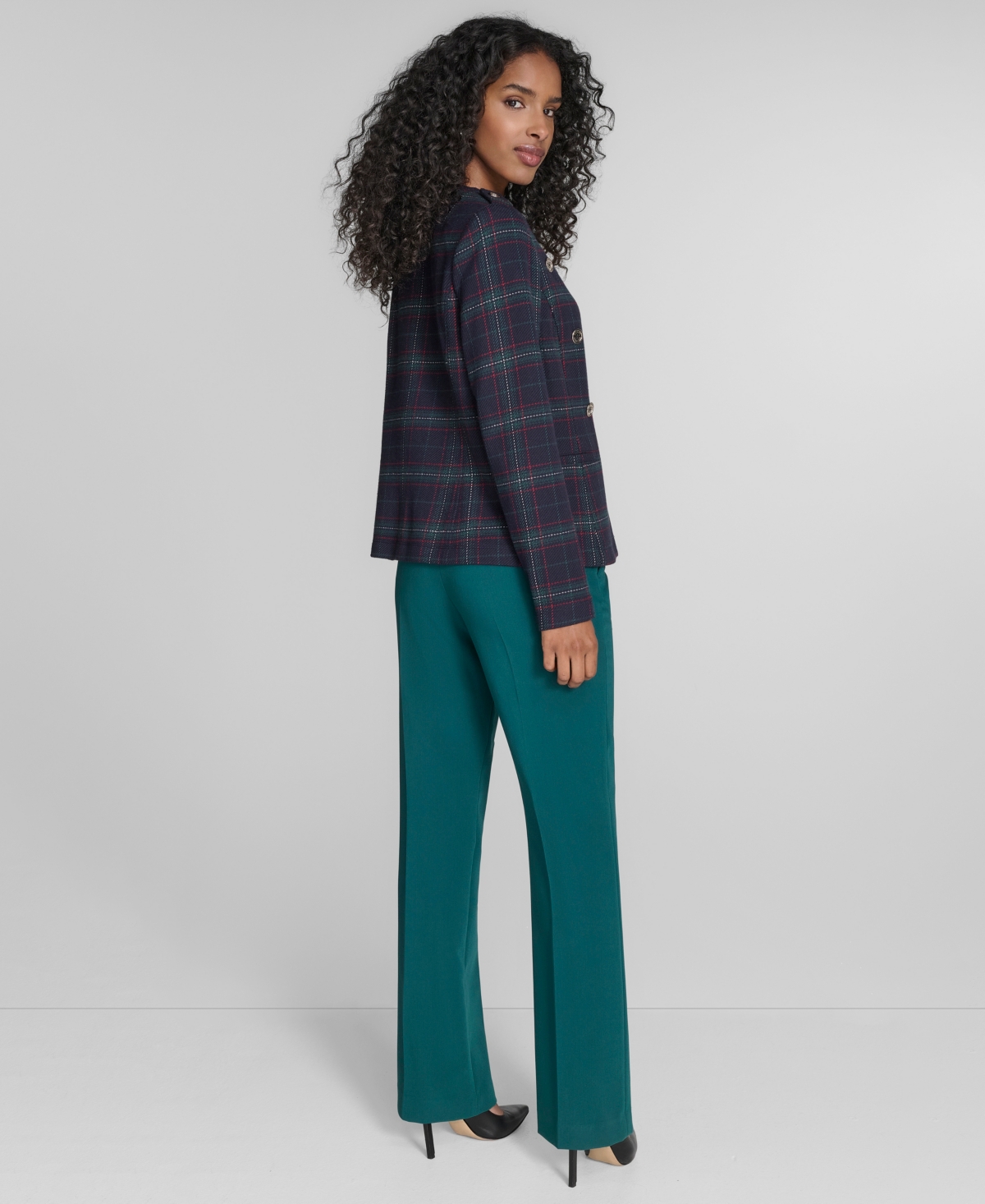 Tommy Hilfiger Women's Windowpane Open Front Band Jacket In Multi